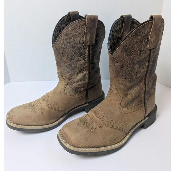 Smoky Mountain Brown Leather Western Cowboy  Boots Kids Size 3 Youth Square Toe - Picture 2 of 12